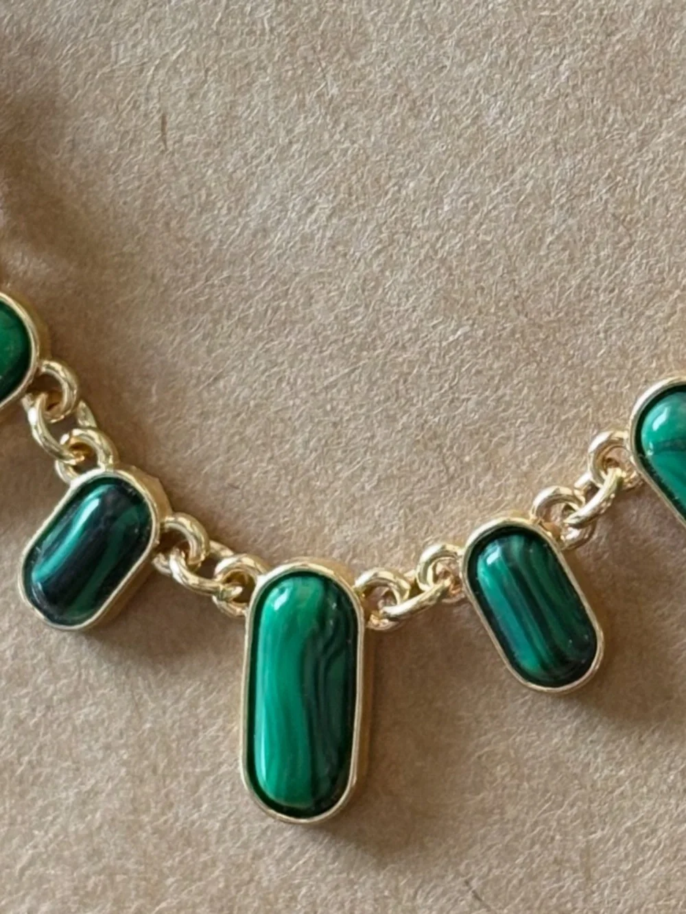 Goldtone Necklace with Green Mini Pendants by Plunder Design Private Label